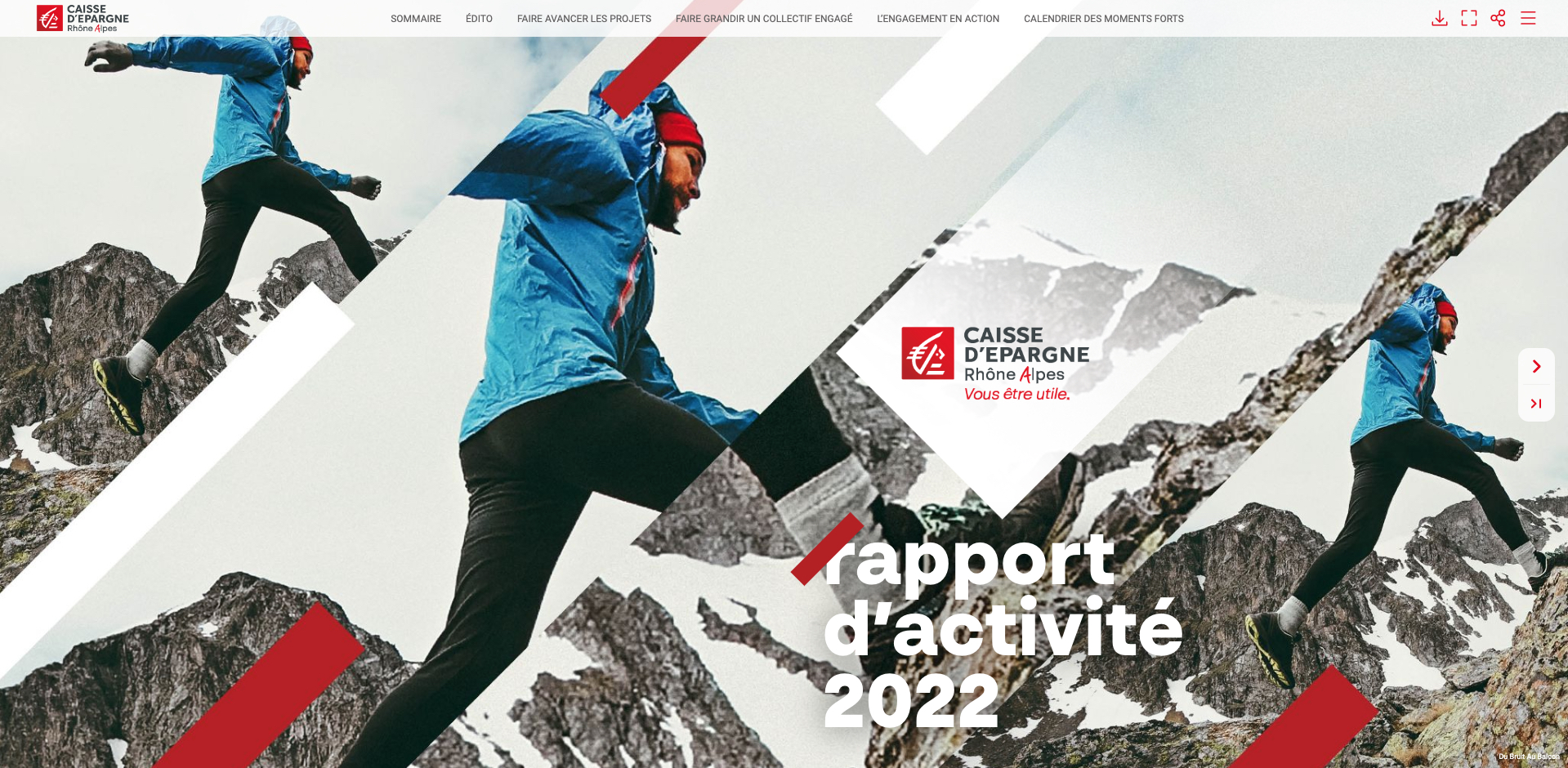 Couverture de la version électronique du rapport d'activité 2022 de la Caisse d'Épargne Rhône-Alpes.